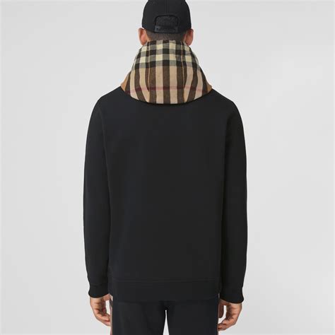 burberry check hood hoodie black